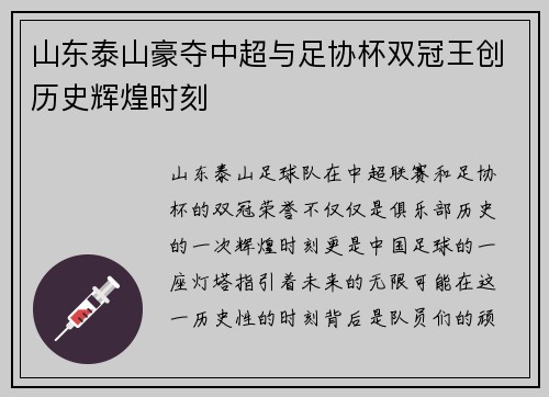 山东泰山豪夺中超与足协杯双冠王创历史辉煌时刻 山东泰山豪夺中超与足协杯双冠王创历史辉煌时刻